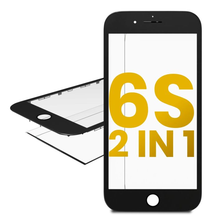 Glas mit Rahmen vormontiert für iPhone 6S (Schwarz) (Premium/ 2 in 1) (2er Pack)
