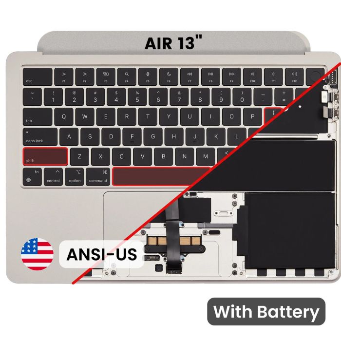 Top Case mit Akku und Tastatur (ANSI US) für MacBook Air 13" A2681 (Polarstern)