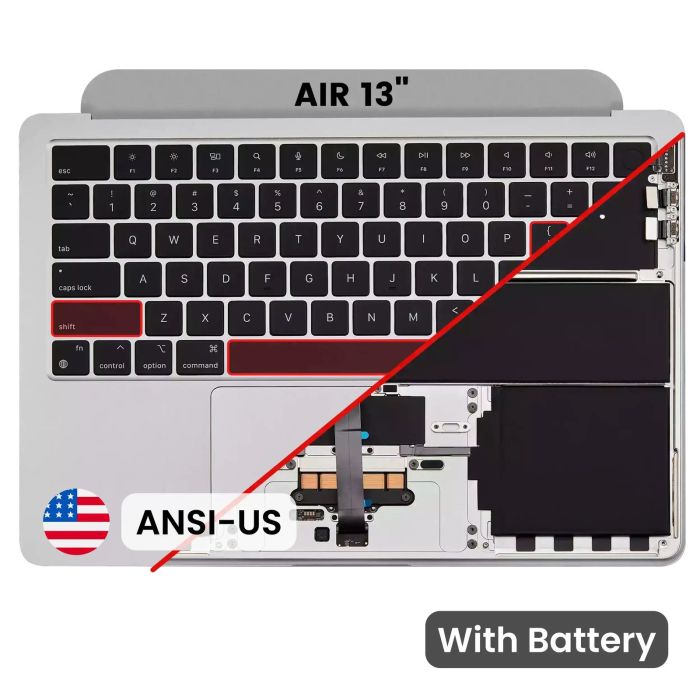 Top Case mit Akku und Tastatur (ANSI US) für MacBook Air 13" A2681 (Silber)