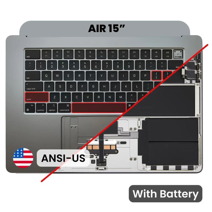 Top Case mit Akku und Tastatur (ANSI US) für MacBook Air 15" A3114 (Space Grau)