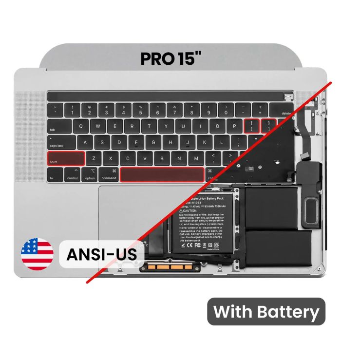 Top Case mit Akku und Tastatur (ANSI US) für MacBook Pro 15" A1990 (Space Grau)