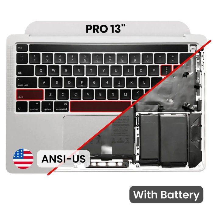 Top Case mit Akku und Tastatur (ANSI US) für MacBook Pro 13" A2251 (Silber)