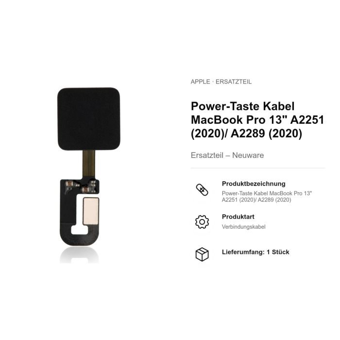 Power-Taste Kabel MacBook Pro 13" A2251 (2020)/ A2289 (2020)