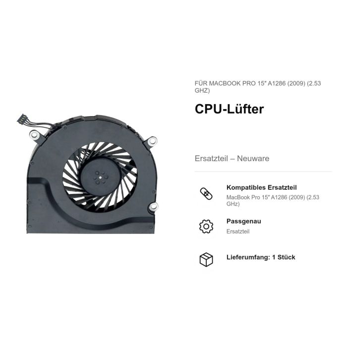 CPU-Lüfter für MacBook Pro 15" A1286 (2009) (2.53 GHz)