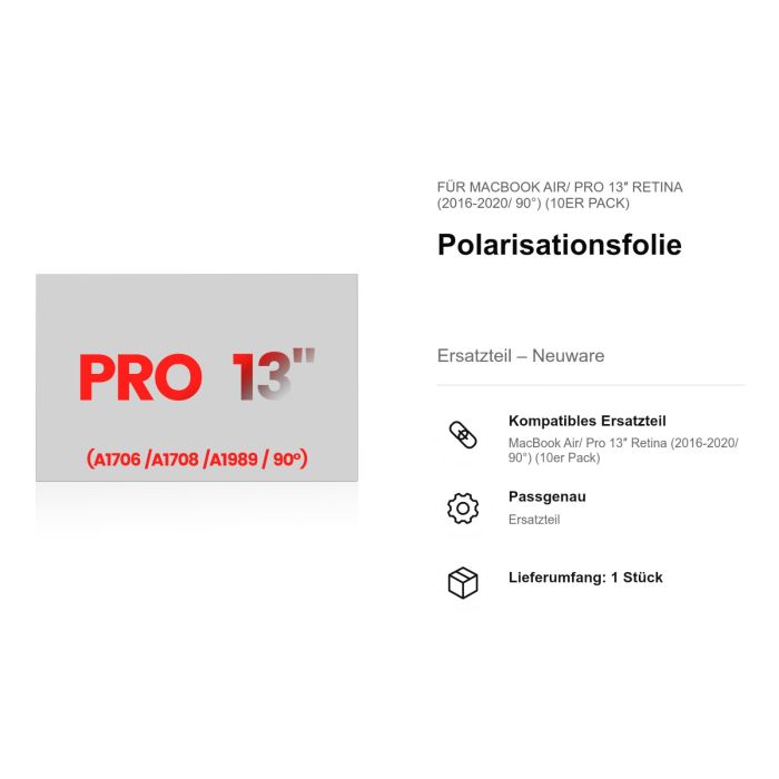 Polarisationsfolie für MacBook Air/ Pro 13" Retina (2016-2020/ 90°) (10er Pack)