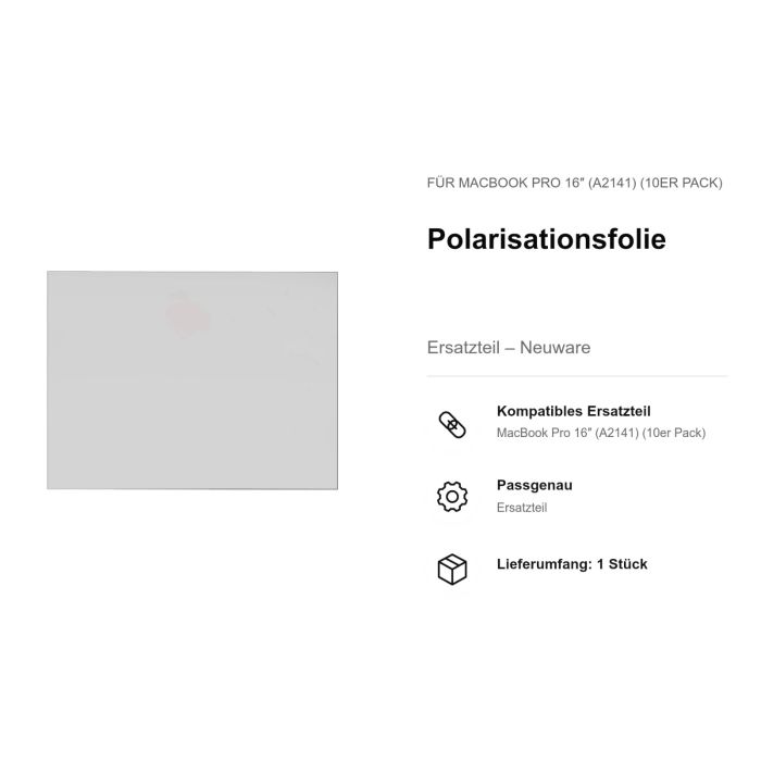 Polarisationsfolie für MacBook Pro 16" (A2141) (10er Pack)