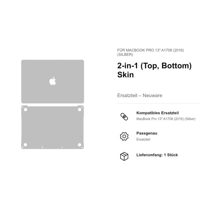 2-in-1 (Top, Bottom) Skin für MacBook Pro 13" A1708 (2016) (Silber)