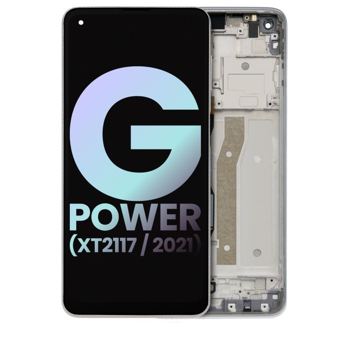 LCD Display mit Rahmen für Moto G Power (XT2117/ 2021) (Original) (Polar Silver)