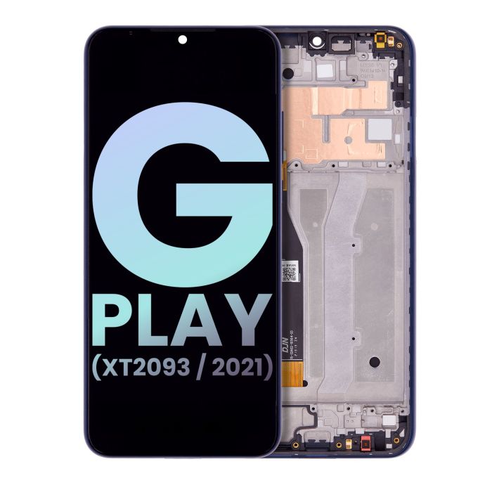 LCD Display mit Rahmen für Moto G Play (XT2093/ 2021) (Original) (Misty Blue)