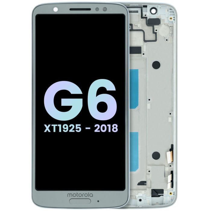 LCD Display Einheit mit Rahmen für Motorola Moto G6 XT1925 (Original) (Silber)