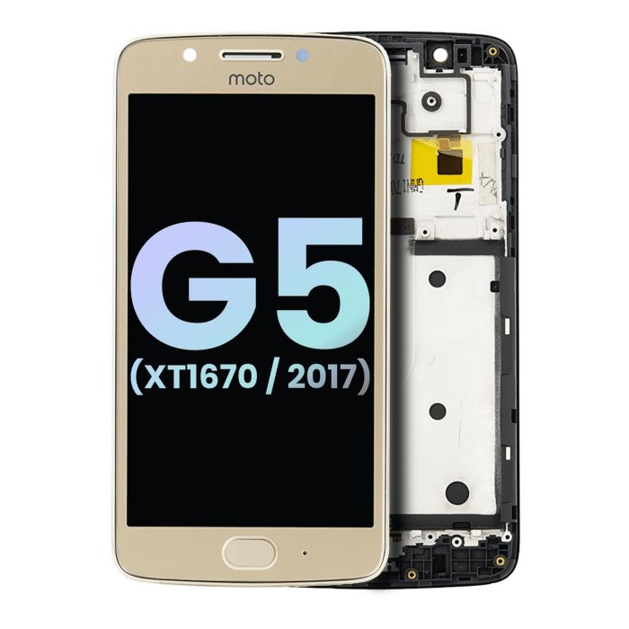 LCD Display mit Rahmen für Moto G5 (XT1670/ 2017) (Original) (Gold)