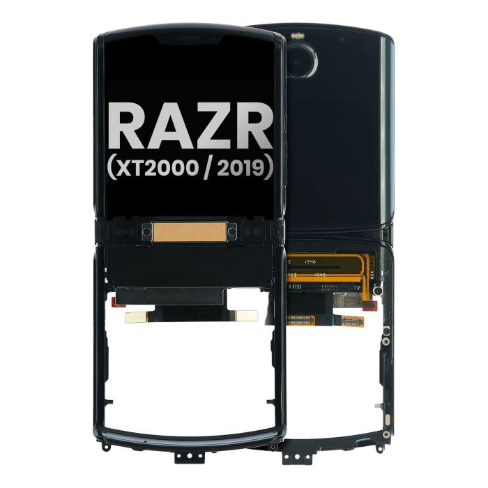 Außen OLED Display mit Rahmen für Razr (XT2000/ 2019) (Original) (Noir Black)