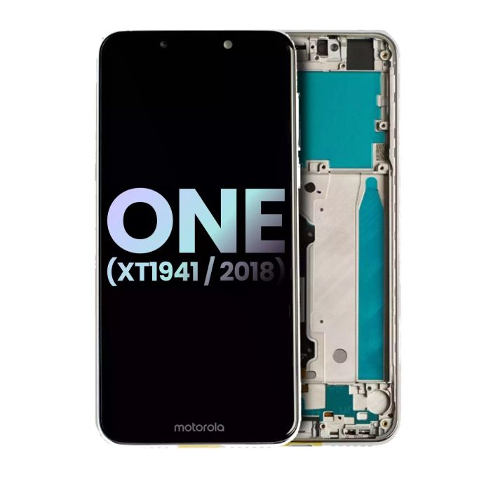 LCD Display Einheit mit Rahmen für Motorola One (XT1941/ 2018) (Original) (Weiß)