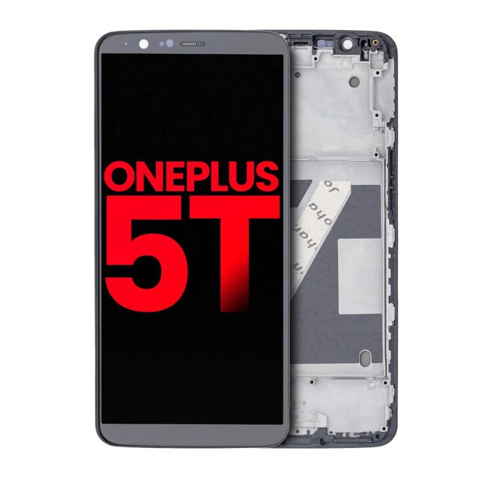 OLED Display Einheit mit Rahmen für OnePlus 5T (Aftermarket Plus) (Schwarz)
