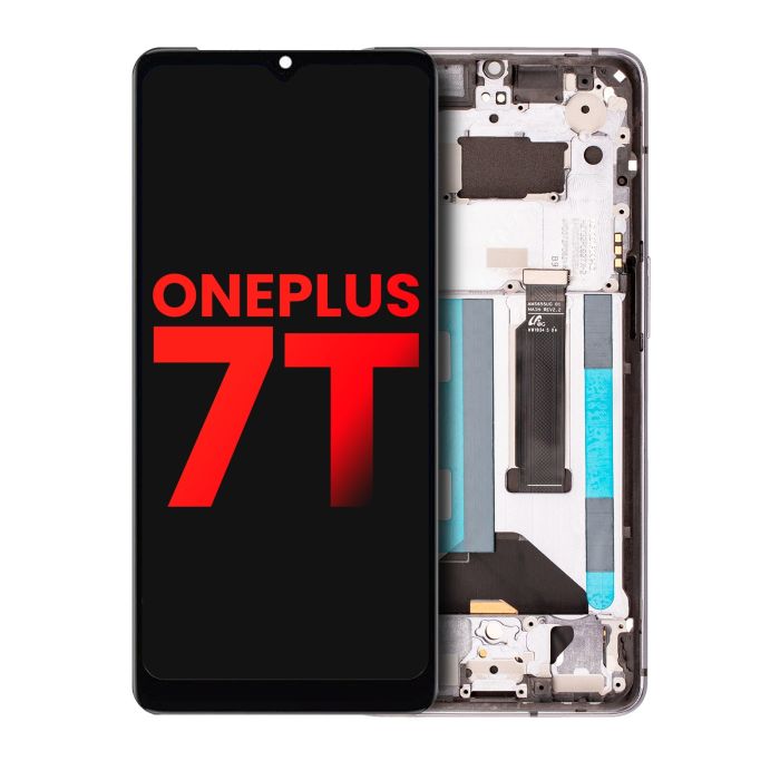OLED Display mit Rahmen für OnePlus 7T (Aftermarket Plus) (Frosted Silver)