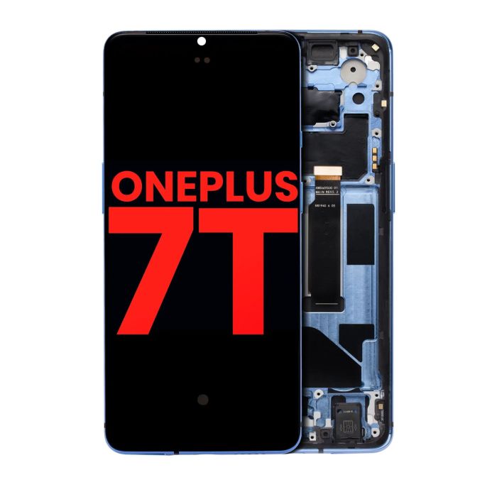 OLED Display Einheit mit Rahmen für OnePlus 7T (Aftermarket Plus) (Glacier Blue)