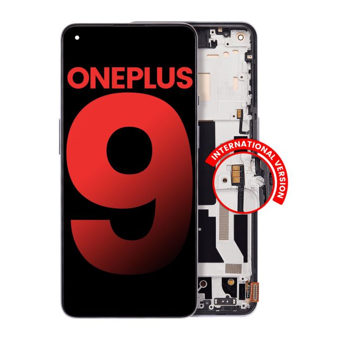 OLED Display mit Rahmen für OnePlus 9 (Aftermarket Plus) (Winter Mist)