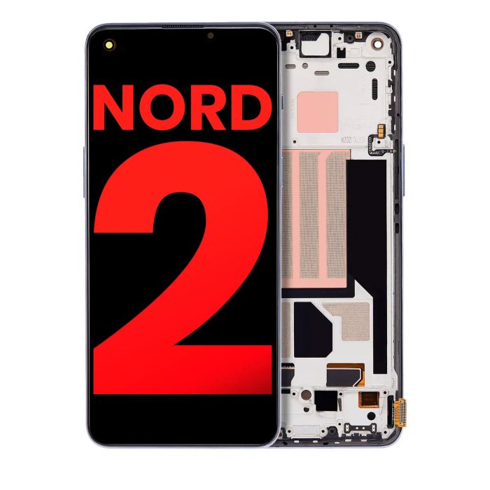 OLED Display mit Rahmen für OnePlus Nord 2 5G (Aftermarket Plus) (Gray Sierra)