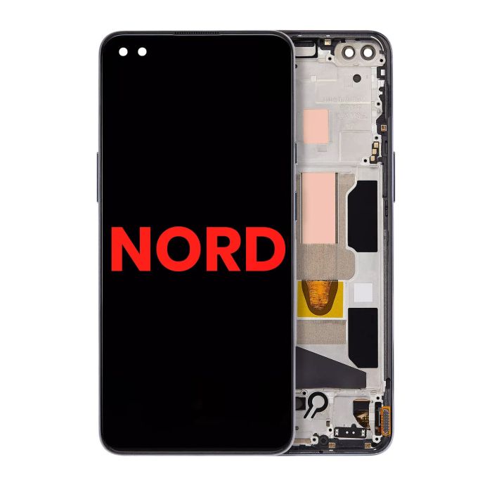 OLED Display Einheit mit Rahmen für OnePlus Nord (Aftermarket Plus) (Gray Onyx)