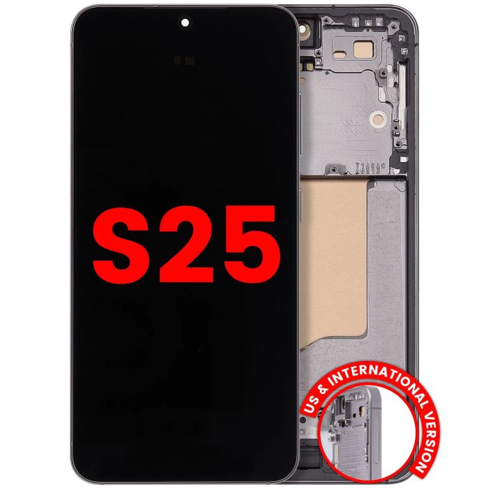 OLED Display mit Rahmen für Galaxy S25 5G (US & International) (Silver Shadow)