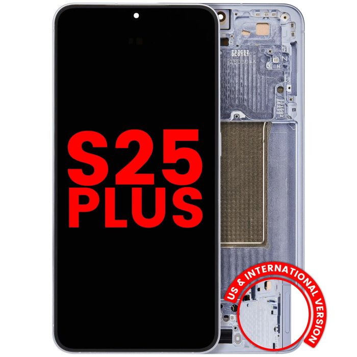 OLED Display mit Rahmen für Galaxy S25 Plus 5G (Aftermarket Plus) (Icy Blue)