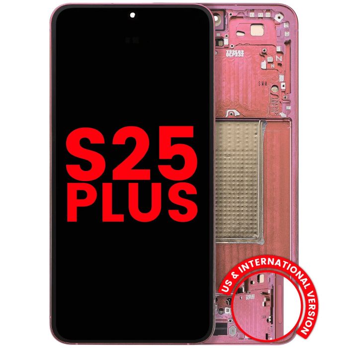 OLED Display mit Rahmen für Galaxy S25 Plus 5G (Aftermarket Plus) (Coral Red)