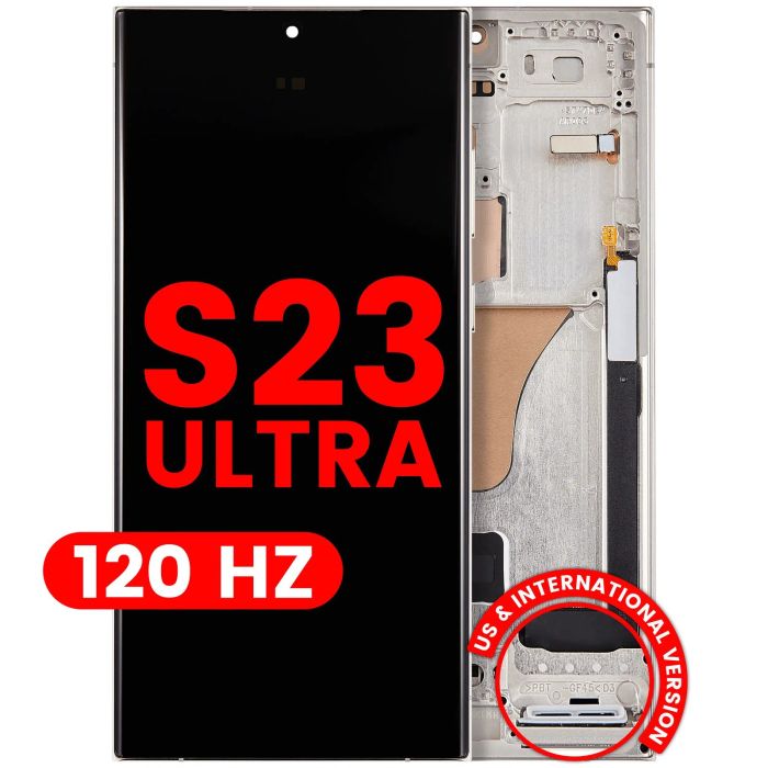 OLED Display mit Rahmen für Galaxy S23 Ultra (Aftermarket Pro) (120Hz) (Cream)