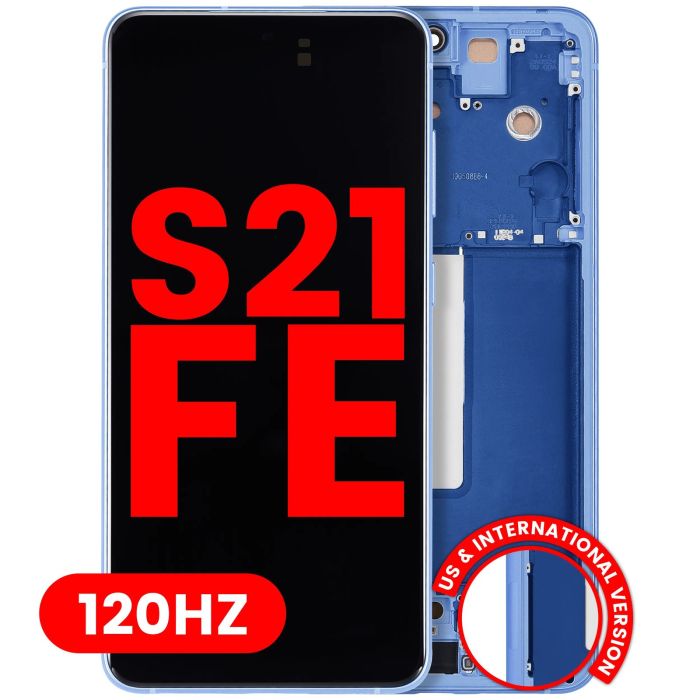 OLED Display mit Rahmen für Galaxy S21 FE 5G (Aftermarket Plus) (120Hz) (Navy)