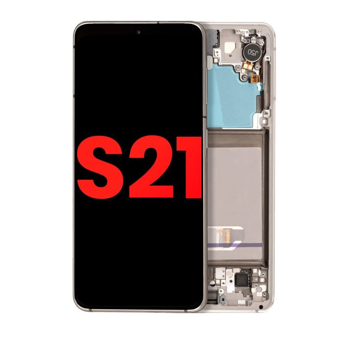 OLED Display mit Rahmen für Galaxy S21 5G (Aftermarket Plus) (Phantom White)