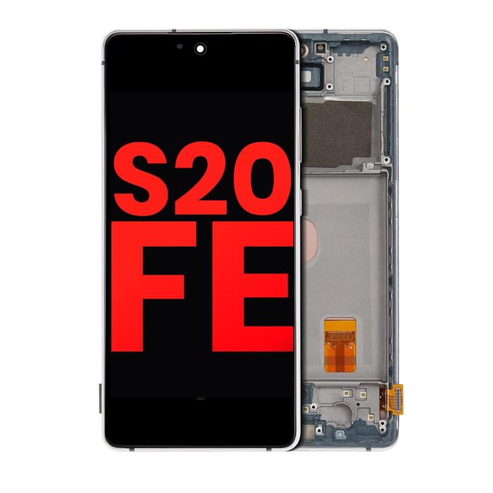 OLED Display mit Rahmen für Galaxy S20 FE 4G/ 5G (Aftermarket Plus) (Wolkenweiß)