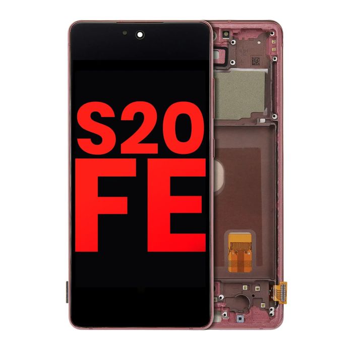 OLED Display mit Rahmen für Galaxy S20 FE 4G/ 5G (Aftermarket Plus) (Cloud Red)