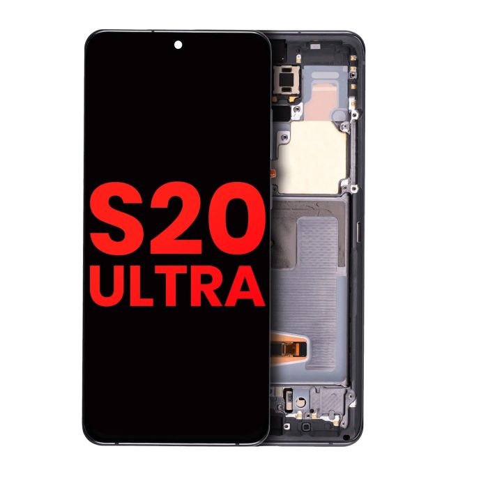 OLED Display mit Rahmen für Galaxy S20 Ultra 5G (Aftermarket Plus) (Cosmic Gray)