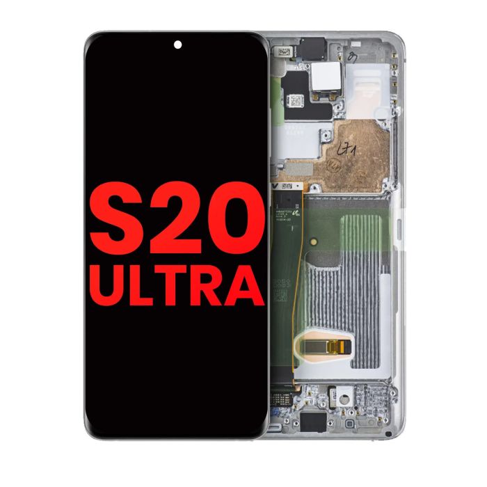 OLED Display mit Rahmen für Galaxy S20 Ultra 5G (Aftermarket Plus) (Wolkenweiß)