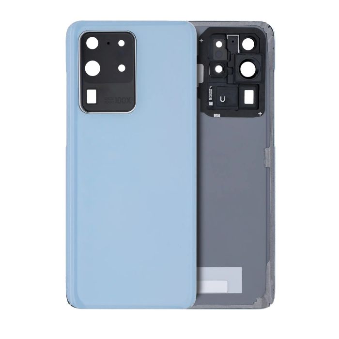 Rückglas mit Kameralinse für Galaxy S20 Ultra (ohne Logo) (Cloud Blue)