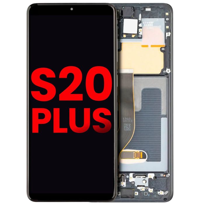 OLED Display mit Rahmen für Galaxy S20 Plus 5G (Aftermarket Plus) (Cosmic Black)
