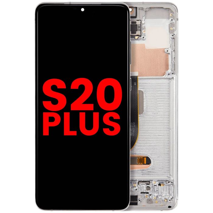 OLED Display mit Rahmen für Galaxy S20 Plus 5G (Aftermarket Plus) (Wolkenweiß)