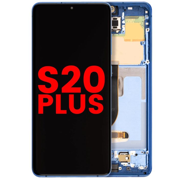 OLED Display mit Rahmen für Galaxy S20 Plus 5G (Aftermarket Plus) (Aura Blue)