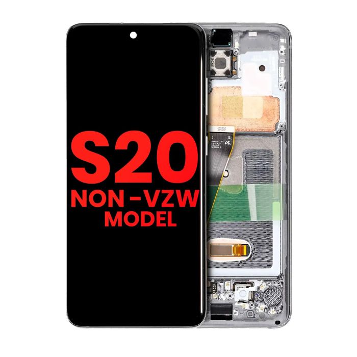 OLED Display mit Rahmen für Galaxy S20 5G (Aftermarket Plus) (Wolkenweiß)