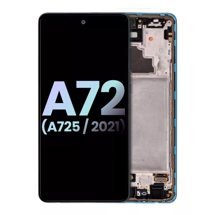 OLED Display mit Rahmen für Samsung A72 (Service Pack) (Awesome Blue)