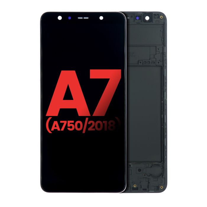 OLED Display mit Rahmen für Galaxy A7 (A750/ 2018) (Aftermarket Plus) (Schwarz)