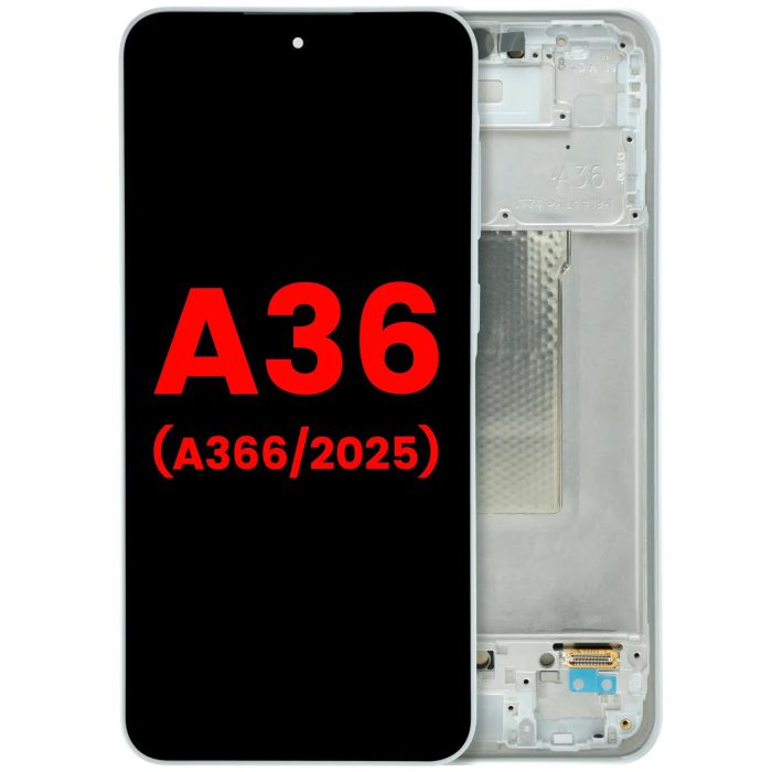 OLED Display mit Rahmen für Galaxy A36 5G (A366/ 2025) (Aftermarket Plus) (Weiß)