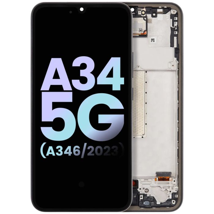 OLED Display mit Rahmen für Galaxy A34 5G (A346/ 2023) (Service Pack) (Graphit)