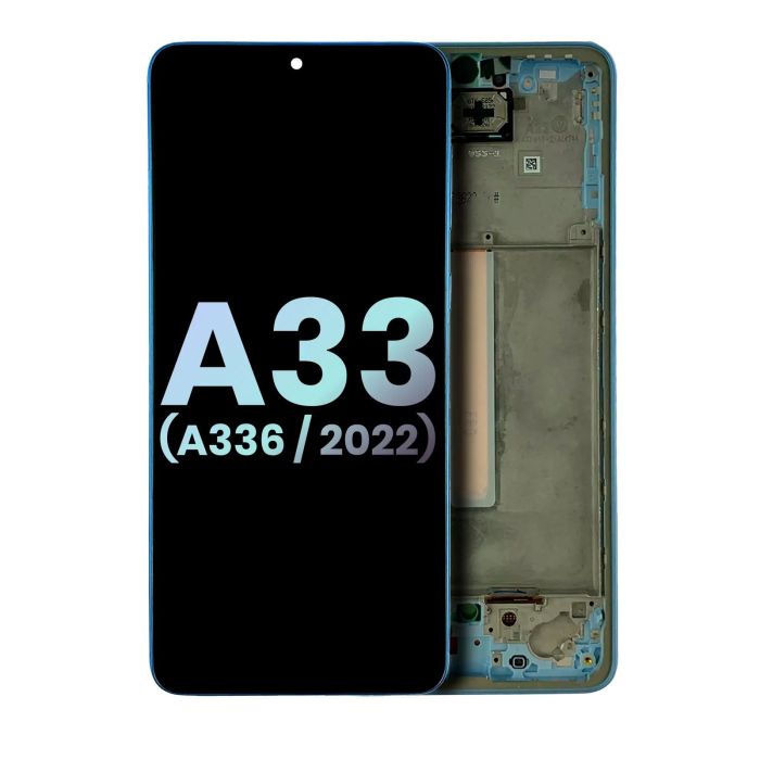 OLED Display mit Rahmen für Galaxy A33 5G (A336/ 2022) (Service Pack) (Blau)