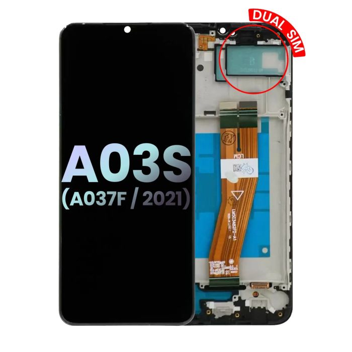 LCD Display mit Rahmen für Galaxy A03s (A037F/ 2021) (Dual Sim) (Type C Rahmen)