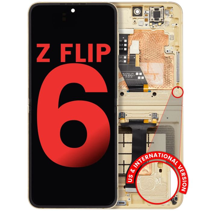 Innen OLED Display mit Rahmen für Galaxy Z Flip 6 5G (Aftermarket Plus) (Gelb)