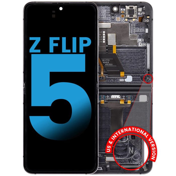 Innen OLED Display mit Rahmen für Galaxy Z Flip 5 5G (Aftermarket) (Graphit)