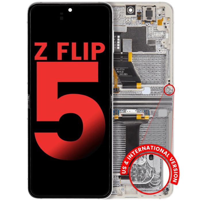 Innen OLED Display mit Rahmen für Galaxy Z Flip 5 5G (Aftermarket Plus) (Cream)