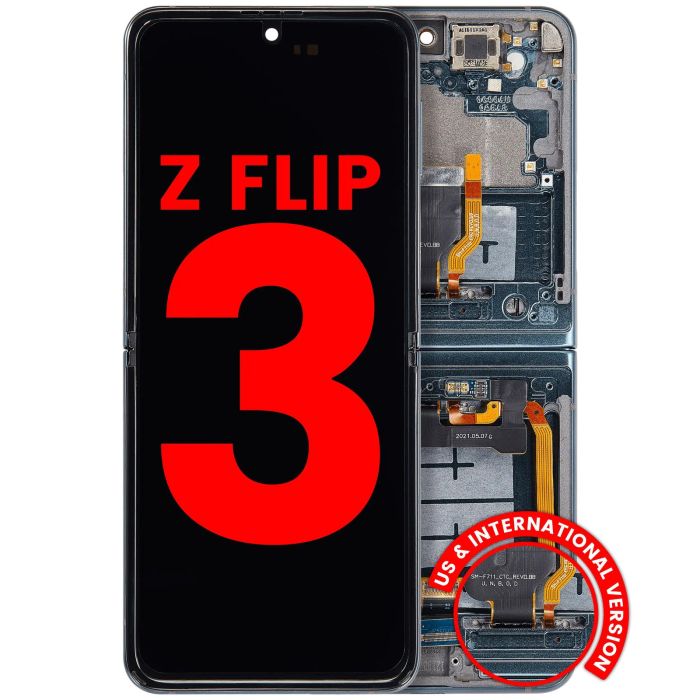 Innen OLED Display mit Rahmen für Galaxy Z Flip 3 5G (Aftermarket Plus) (Grün)