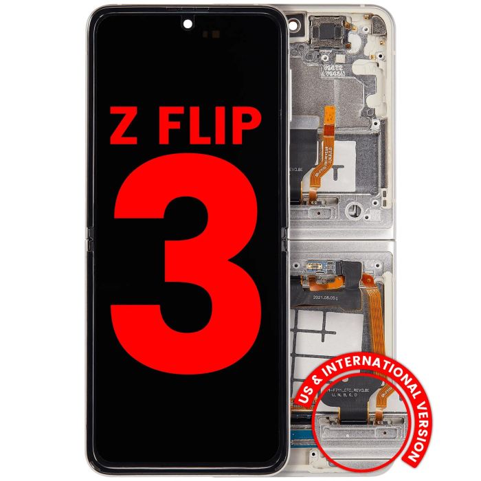 Innen OLED Display mit Rahmen für Galaxy Z Flip 3 5G (Aftermarket Plus) (Cream)