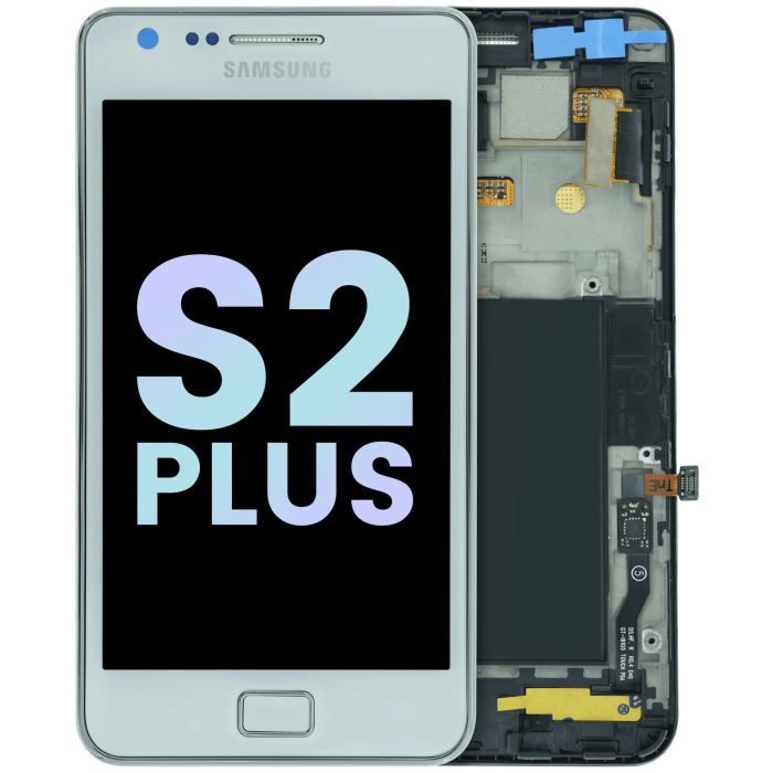 LCD Display Einheit mit Rahmen für Samsung Galaxy S2 Plus (Service Pack) (Weiß)